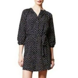 Maeve Anthropologie Preparation Button Front Shirt Dress Polka Dots Navy